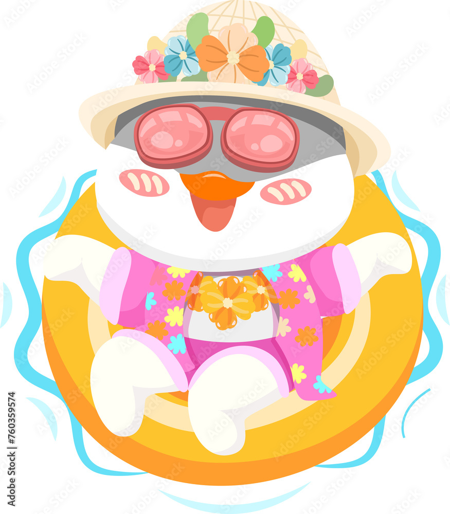 cartoon penguin in songkran and summer elements cartoon penguin in songkran and summer elements