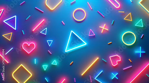 Abstract background, mathematical symbols, glowing like neon lights, on a blue background.