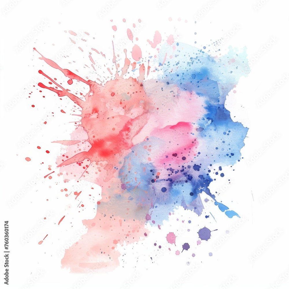 Abstract splash of watercolors in cool and warm tones, on a white background, evoking creativity and artistic expression.