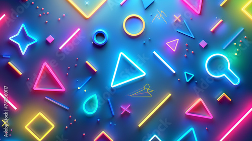 Abstract background, mathematical symbols, glowing like neon lights, on a blue background.