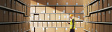 Distribution warehouse interior with employee