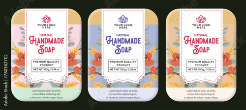 Scented flower soap handmade soap logo with label design hand drawn pattern product labels set soap bars, natural soap labels editable dieline layout vector illustration file