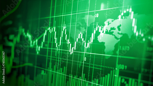 market trading up trend of graph green background