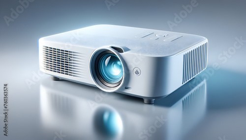 3D Rendering Modern Projector on White Background, Full HD Projector 3D Render Isolated on White, LCD Projector Technology Video Presentation 3D Render, Home Entertainment Object