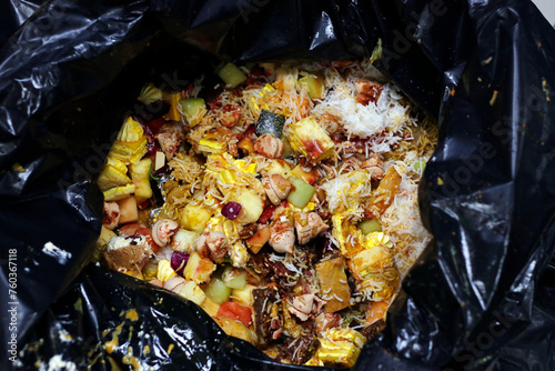 garbage bag filled with wastage of food, mostly seeing in hotels and party catering events