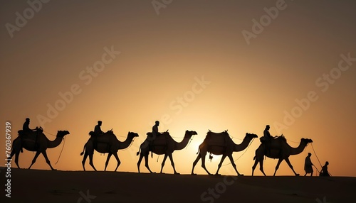 A Camel Caravan Silhouetted Against A Setting Sun Upscaled 7