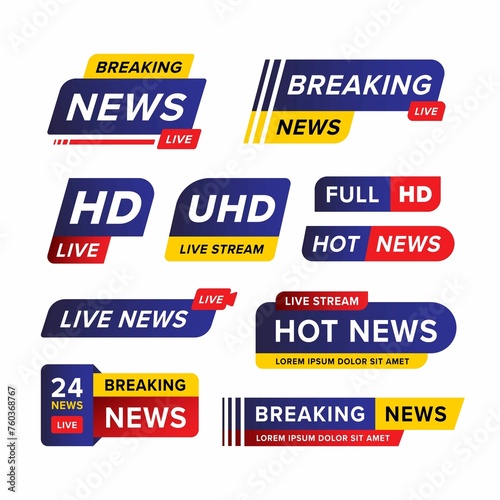 Set Breaking News Banner Template Designed Blue Red Yellow Various Different Shape Style