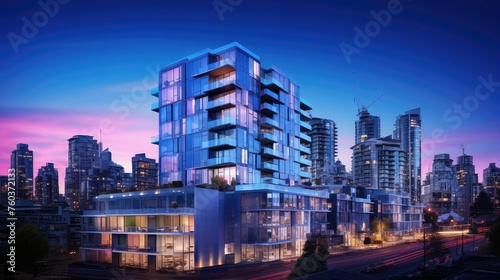 modern apartment hotel building illustration design architecture, urban living, amenities location modern apartment hotel building