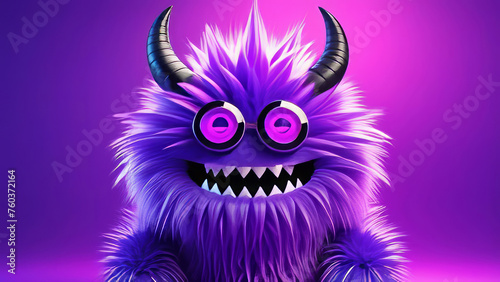 Cheerful fluffy monster with horns on a festive background © Julia