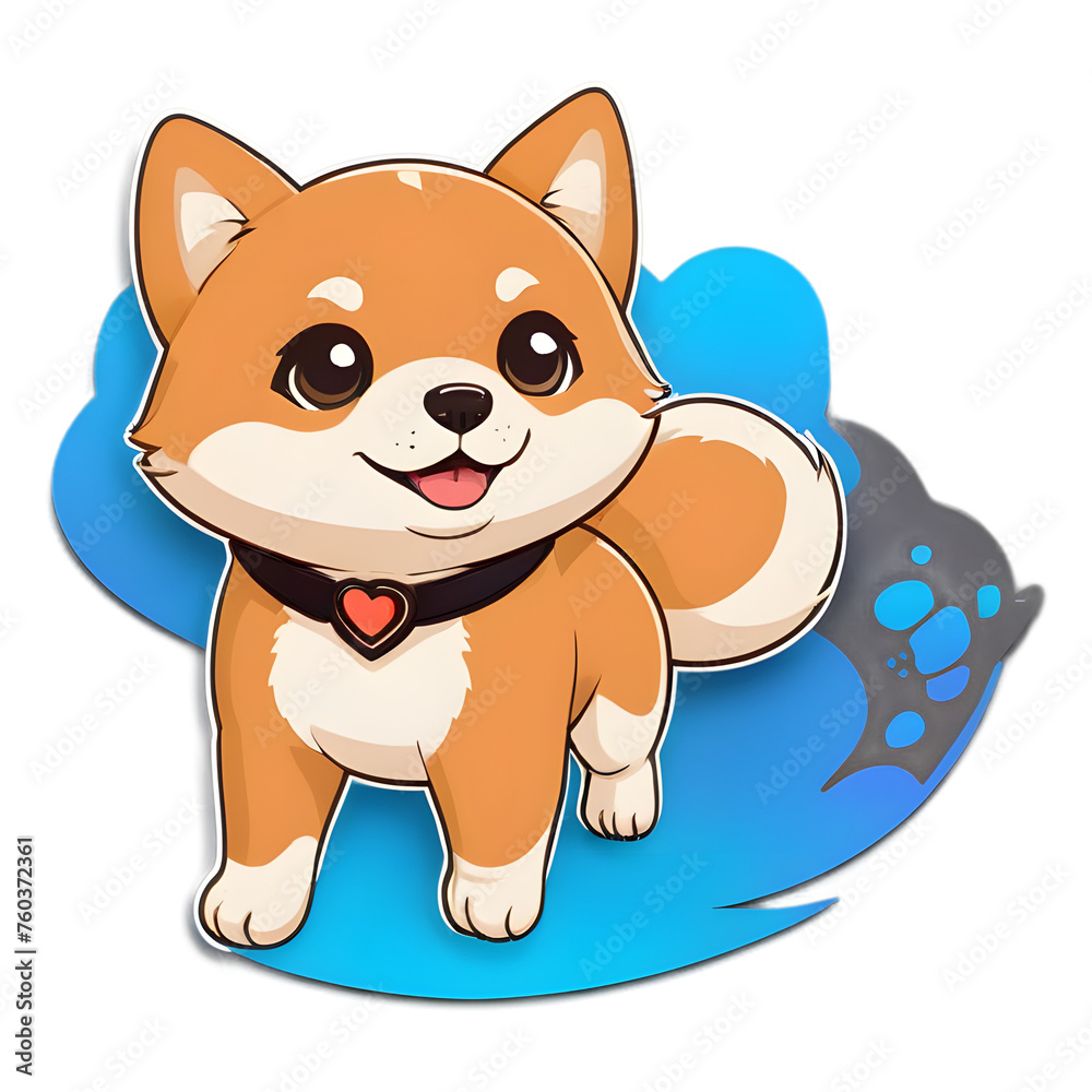 Fototapeta premium Sticker Smiling Cartoon Shiba Dog Illustration, Shiba Transparency 