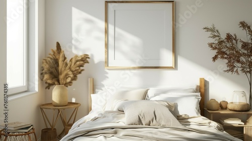 Frame mockup.cozy style.hotel mood home bedroom interior