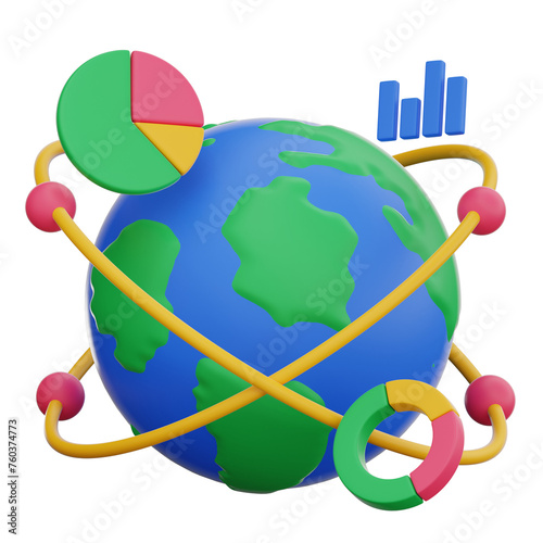 Global Business Network 3d Icon isolated on white background.