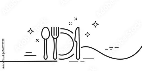 Knife, fork, plate minimal line icon. Lunch time line icon. Vector illustration