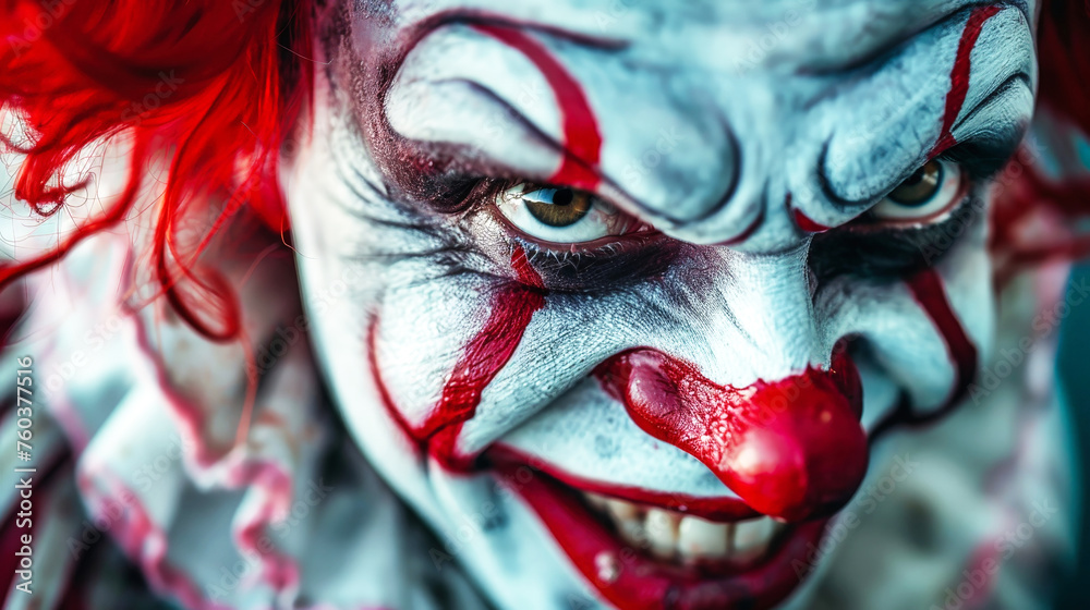 The Fiery Jester: A Close-Up of a Clowns Face With Red Hair