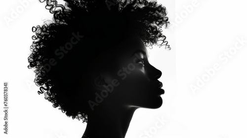 Black silhouette of a woman with a beautiful afro hairstyle on a white background, African beauty,