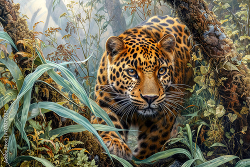 Leopard close up in natural habitat in the forest