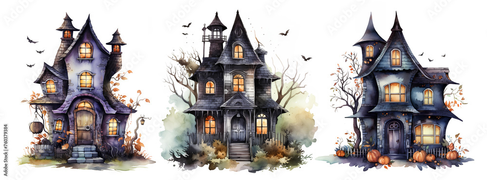 Fototapeta premium Haunted Halloween House Ilustration isolated on white background