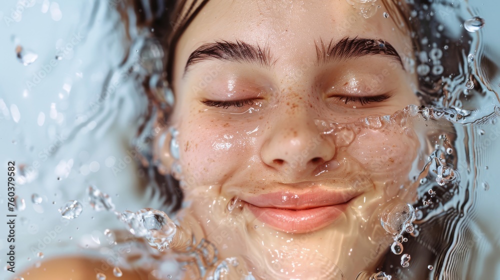 A woman is in a pool of water, smiling and looking at the camera