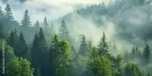 beautiful view ofer a foggy forest from hill © David Kreuzberg