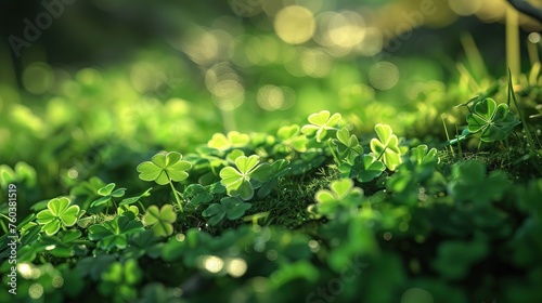 Green clover leaves with bokeh background. St.Patrick's Day