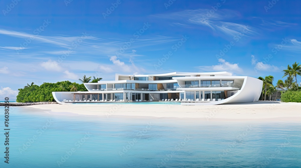 spa resort hotel building illustration pool oceanview, boutique inclusive, family friendly spa resort hotel building