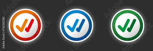 red check mark inside the dial. blue check mark inside the dial. green check mark inside the dial
