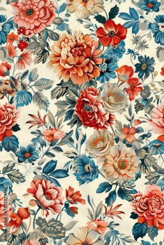 Vibrant Blossoms. Colorful Floral Fabric Pattern.