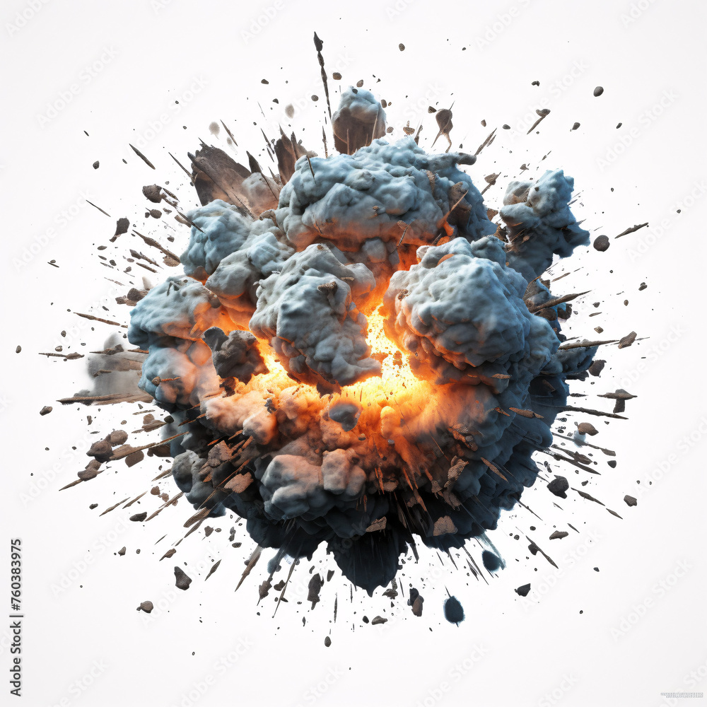 circular bomb explosion, a radial bomb explosion in mid-air, with debris flying outward with fire.isolated on white background. circular bomb explosion, a radial bomb explosion in mid-air, with debris flying outward with fire.isolated on white background.