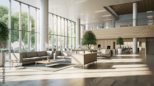 entrance lobby office building illustration desk waiting, seating modern, architecture corporate entrance lobby office building