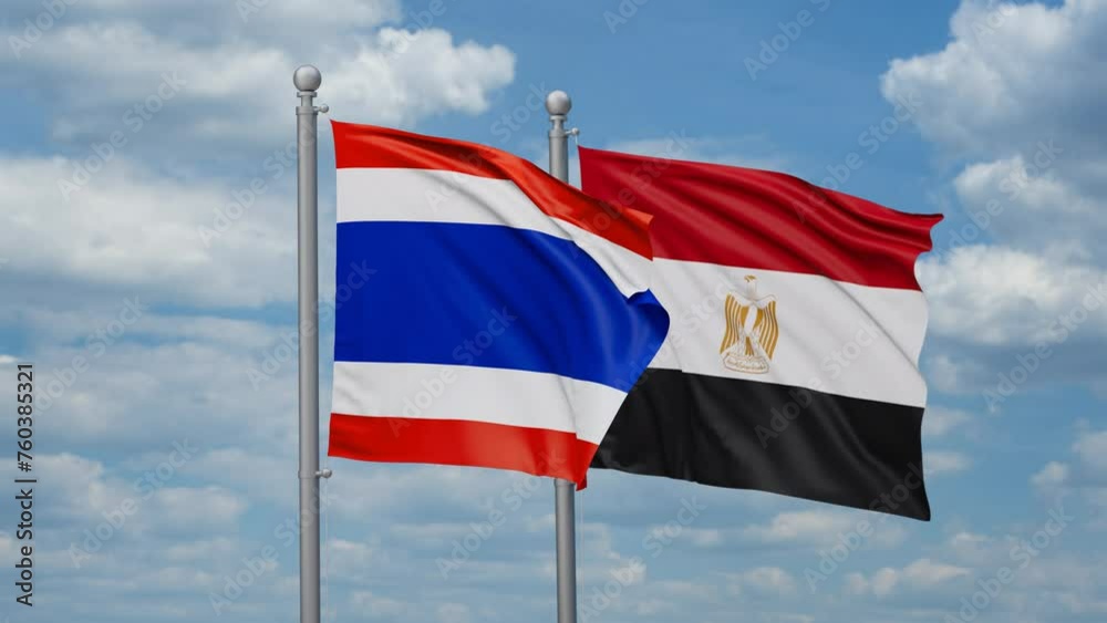 Egypt and Thailand two flags waving together, looped video, two country relations concept Egypt and Thailand two flags waving together, looped video, two country relations concept