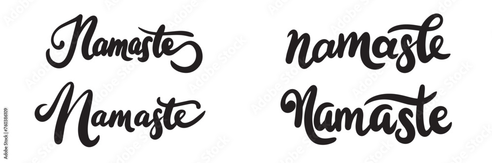 Collection of Namaste text banner isolated on transparent background. Hand drawn vector art
