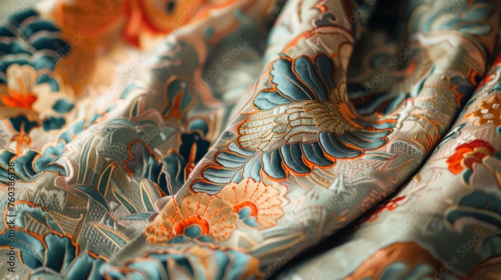 Asian fabric pattern. Traditional oriental beautifully folded textile with ornaments