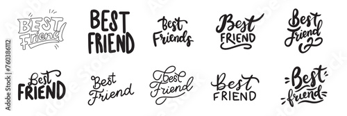Collection of Best Friend text banner isolated on transparent background. Hand drawn vector art