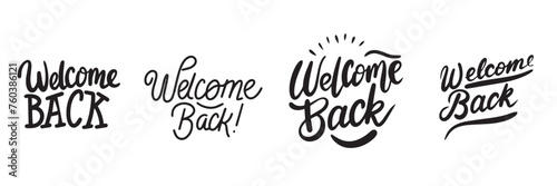 Collection of Welcome Back text banner isolated on transparent background. Hand drawn vector art