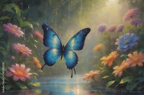 butterfly wakes up on raining day