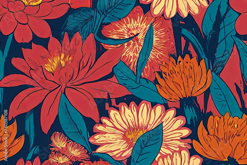 Risograph-style abstract floral print. Unique and vibrant floral design. © Amila Vector