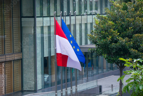 flag of european union and national flag of indonesia