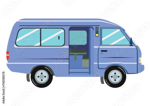 Angkot (public transport car) in Indonesia. Public transportation is transportation between regions with a predetermined route. Flat vector illustration.
