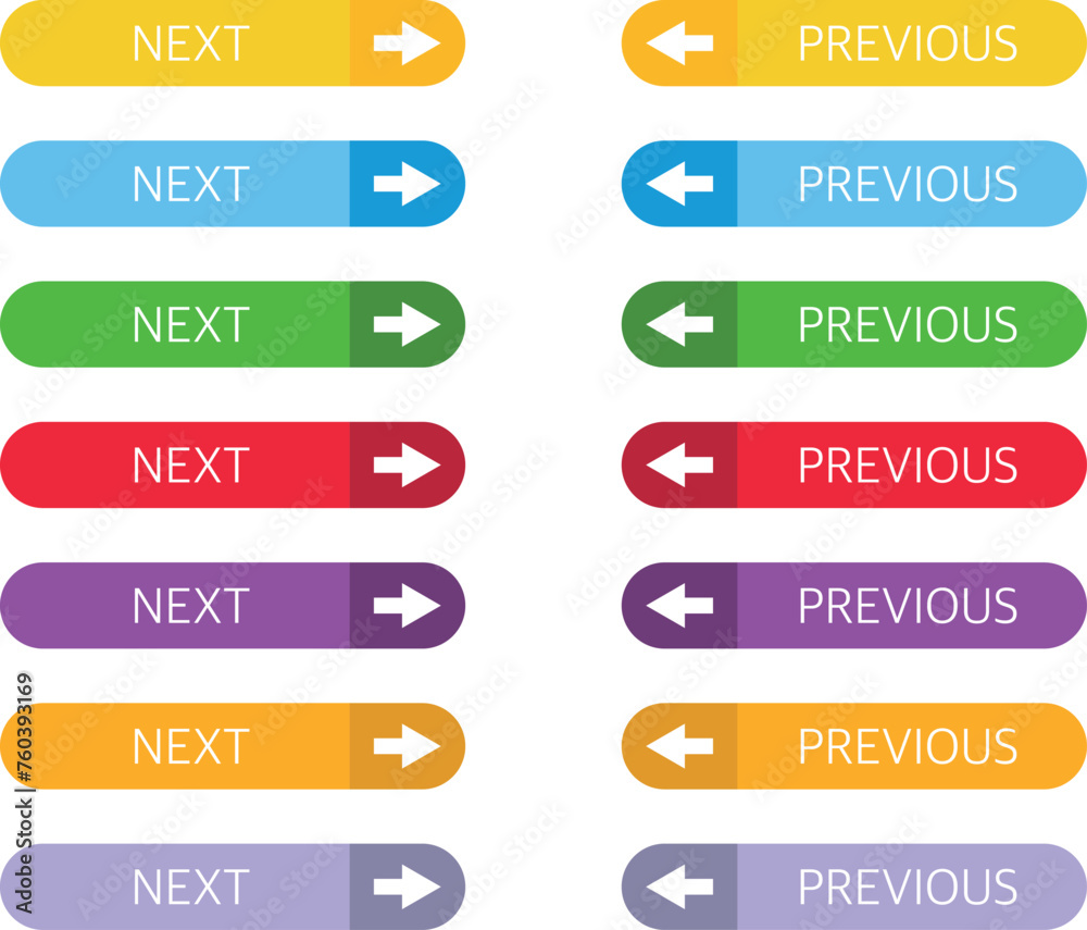 Previous and Next Button with Arrows in Colorful style. Button sign, icon collection. Vector Illustration Previous and Next Button with Arrows in Colorful style. Button sign, icon collection. Vector Illustration