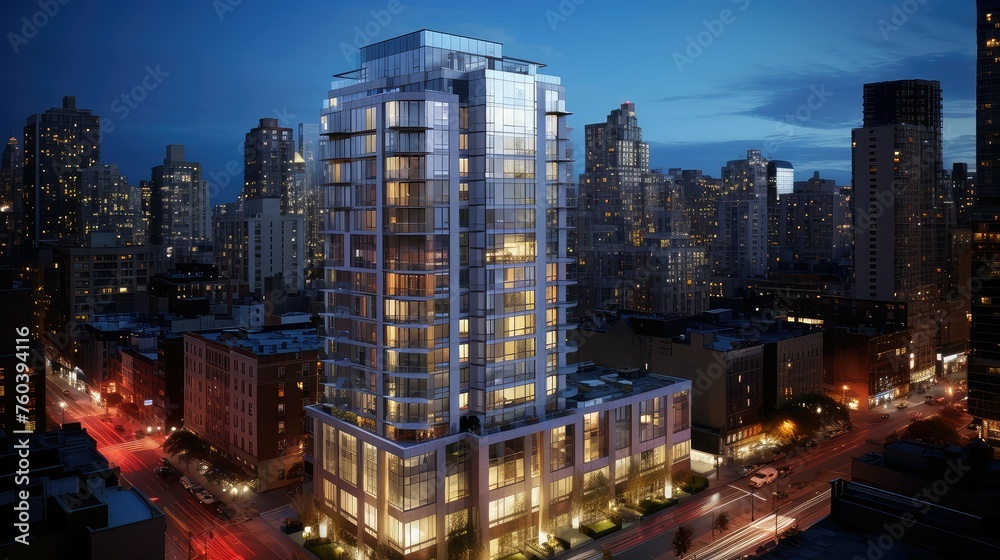 Obraz premium luxury apartment hotel building illustration modern design, architecture urban, living amenities luxury apartment hotel building