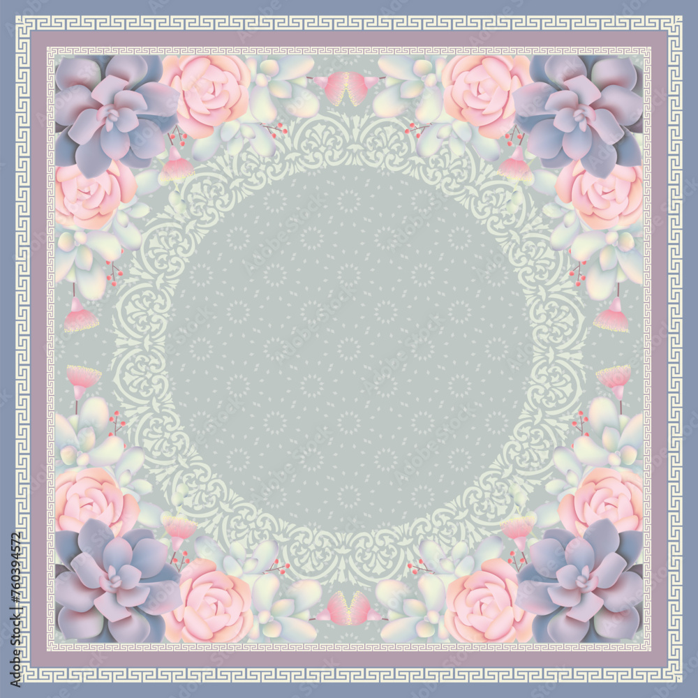 Soft Beautiful Floral Square for Scarf Hijab Design