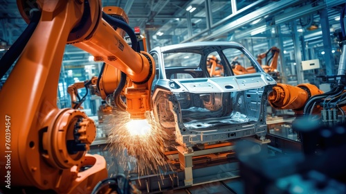 technology connected automobile plant illustration innovation smfactory, automation production, digitalization internet technology connected automobile plant