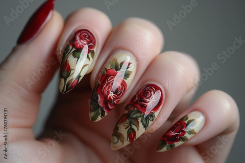 Beautiful rose nail art inspired by the cover of a fashion magazine for women