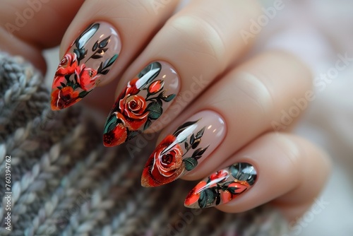 Beautiful rose nail art inspired by the cover of a fashion magazine for women