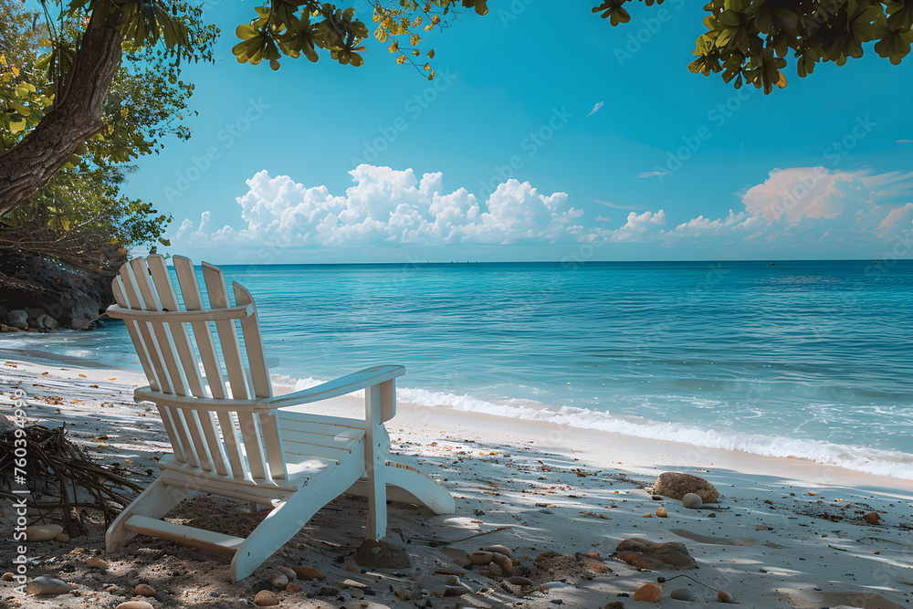 A White Chair Summer beach background with copy space for text