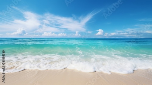 Summer background, tropical sea shore with beautiful blue water and sunny day. Copy space. © Nikolay