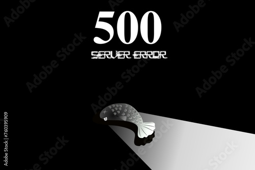 Web page ERROR 500. dead fish icon. Flat style illustration. black and white style photo