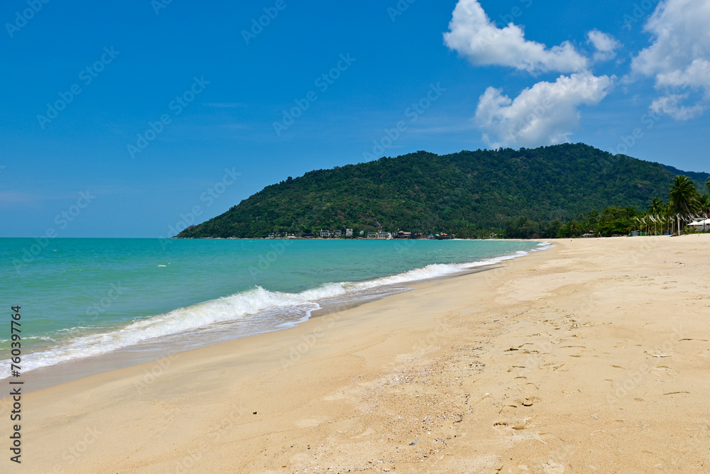 Beautiful wave on the beach, clear water, white sand in your holiday at Khanom beach Nakhon si thammarat Thailand. .Golden sand, white waves and beautiful sea. Good for relaxing
