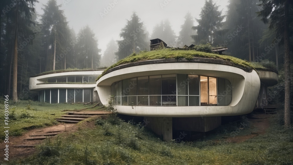Modern architecture cabin in the woods, the future shape of lodging buildings Modern architecture cabin in the woods, the future shape of lodging buildings