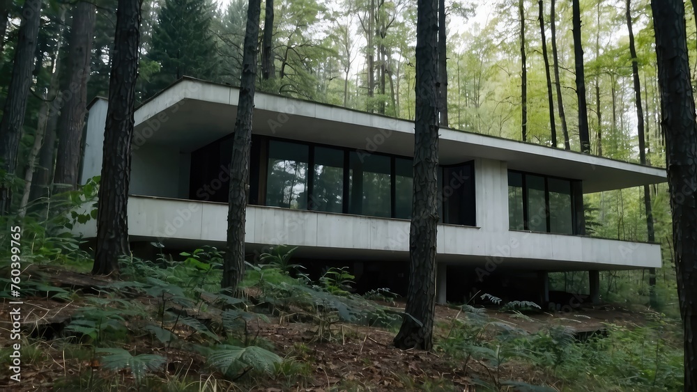 Modern architecture cabin in the woods, the future shape of lodging buildings Modern architecture cabin in the woods, the future shape of lodging buildings